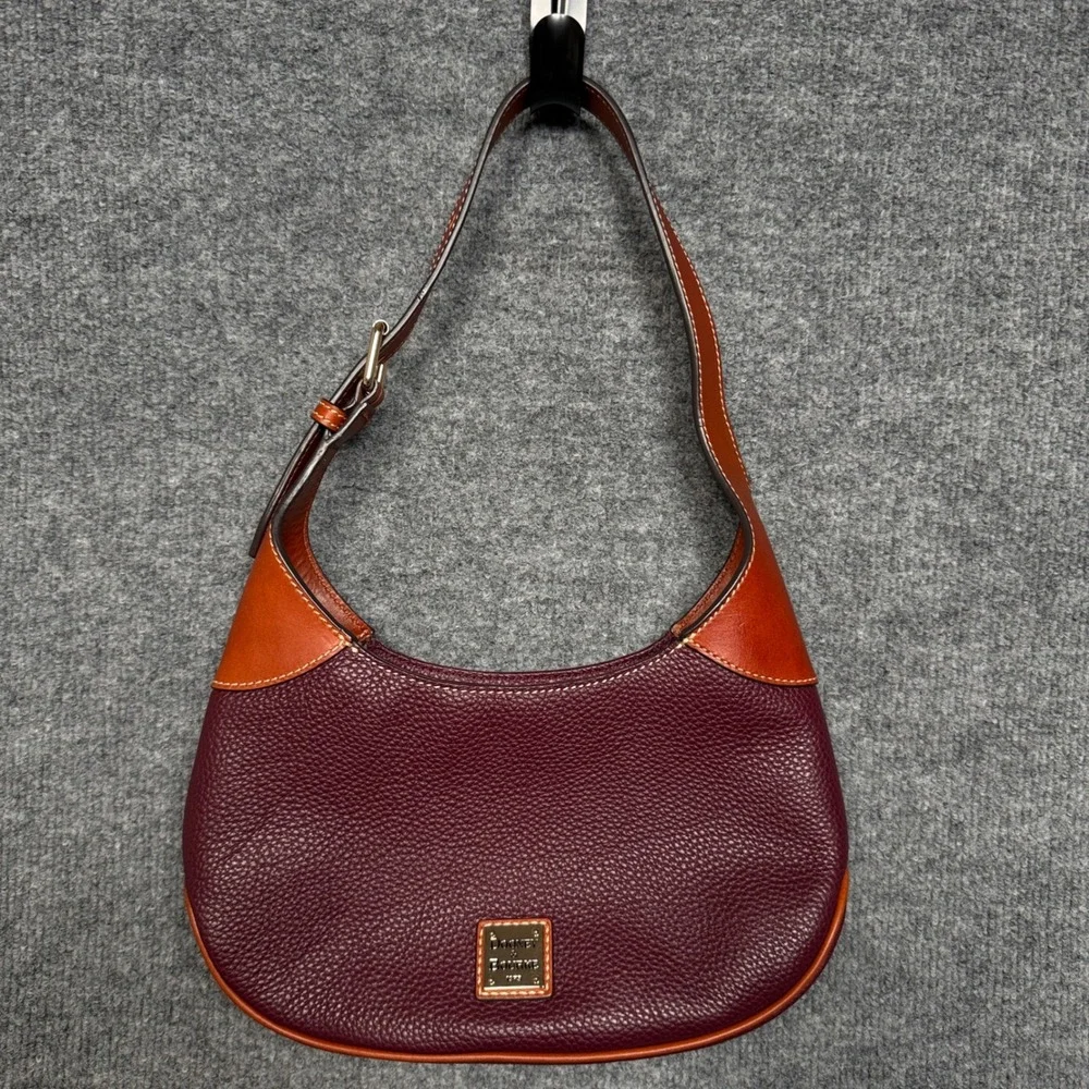 Dooney & Bourke Hobo Shoulder Bag Red Wine Pebble Leather Adjustable Strap